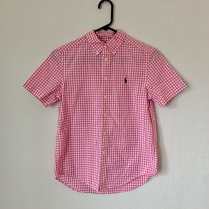Ralph Lauren Youth Boys Button Up Dress Shirt Pink Checkered